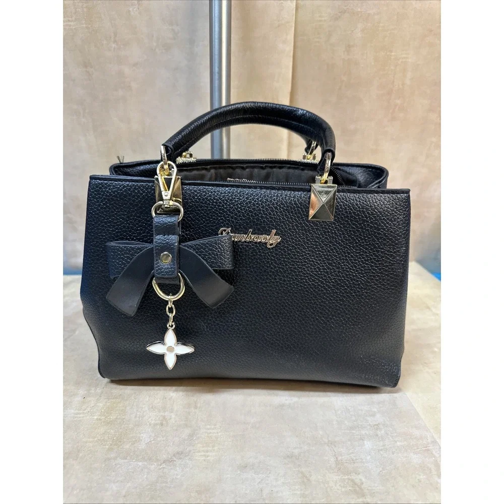 DANBAOLY Black Faux Leather Hand Bag Purse W/ Removable Strap New Without Tags.‎